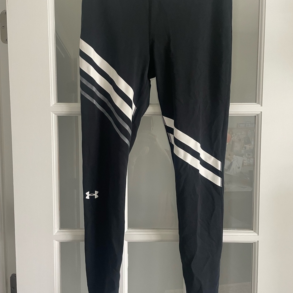 Under Armour Black and White Athletic Leggings with Striking Stripes